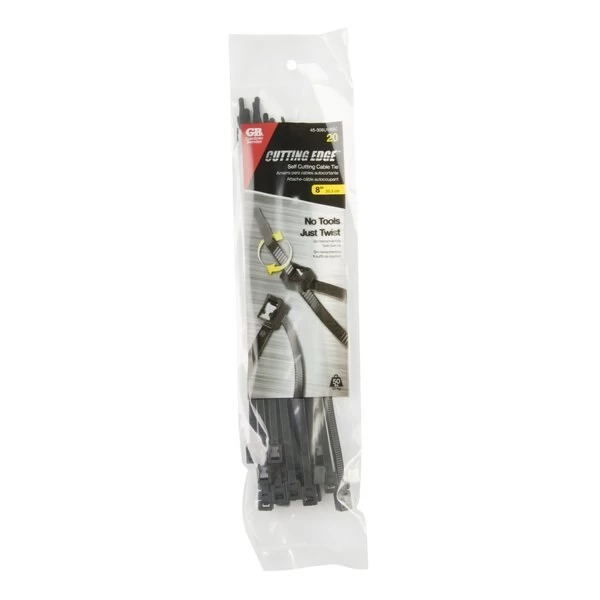 8 In. L Black Self-Cutting Cable Tie 20 Pk