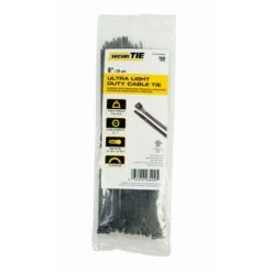 8 In. Light Duty Cable Tie, Black, 100PK