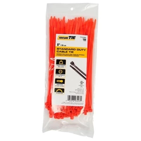 Gardner Bender 221020 8 In. Standard Duty Cable Tie; Orange - Pack Of 100