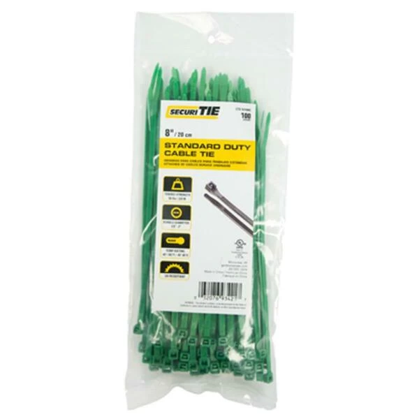 8 In. Standard Cable Tie, Green, 100PK
