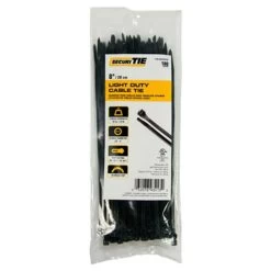 8 In. Light Duty Cable Tie, UV Black, 100PK