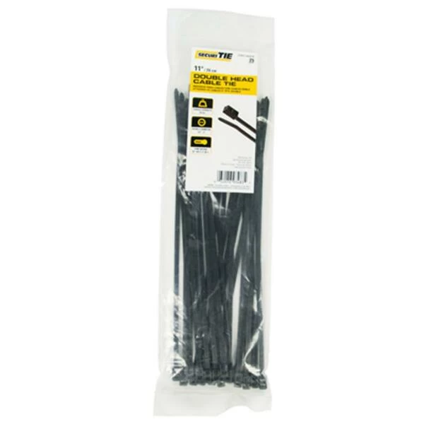 11 In. Standard Double Head Cable Tie, Black, 25PK