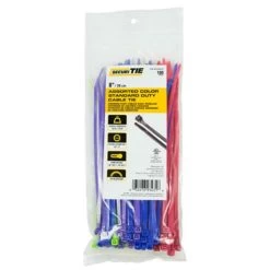 8 In. Multi Color Standard Duty Cable Tie, 100PK