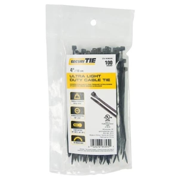 Gardner Bender 221004 4 In. Light Duty Cable Tie; Black