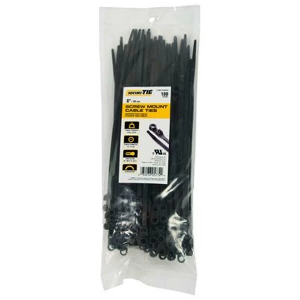 8 In. Screw Mount Cable Tie, Black - 100 Per Pack