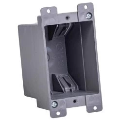 SwitchOutlet Box, Standard Outlet, 1Gang, 4Knockout, PVC, Gray, InWall Mounting