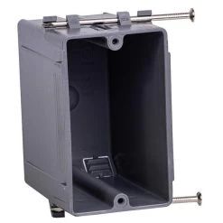 BOXNS22 SwitchOutlet Box, Standard Outlet, 1Gang, 4Knockout, PVC, Gray, InWall, Nail Mounting