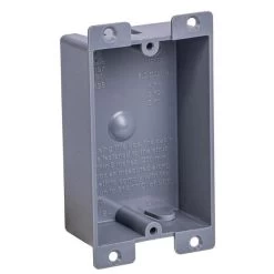 SwitchOutlet Box, Shallow Outlet, 1Gang, PVC, Gray, InWall Mounting