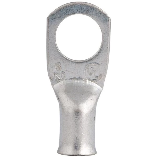 Compression Lug, 6 AWG Wire, 38 In Stud, Copper Contact, Silver