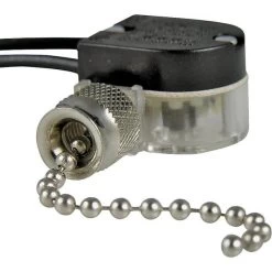 Pull Chain Switch, SPST, Lead Wire Terminal, 36 A, 125250 V, Functions ONOFF, Nickel
