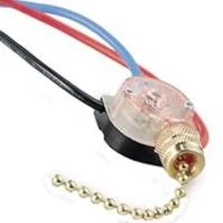 Pull Chain Switch, 2Pole, 125250 VAC, 6 A, BlackClear, Brass